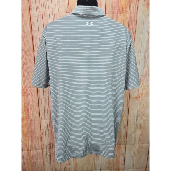 Under Armour Mens HeatGear Polo XXL Gray & White Striped Loose Fit - Picture 2 of 8